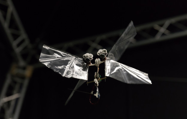 This insect-inspired robot can fly a kilometer on a charge with its flappy wings