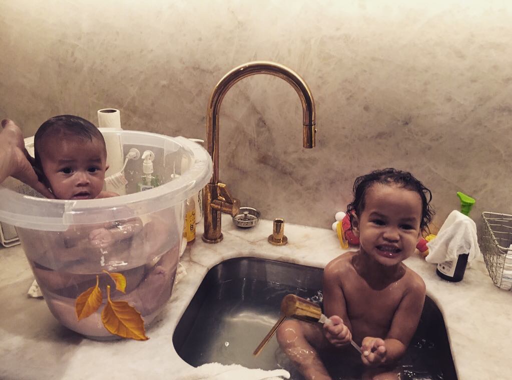 Chrissy Teigen Shares Sweet Photos of Luna and Miles at Bath Time