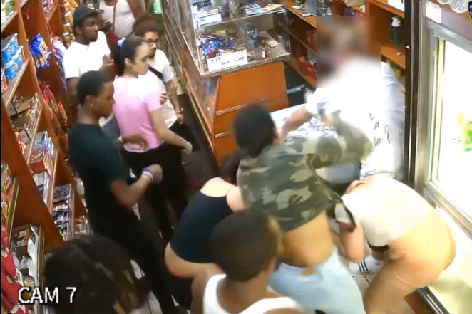 Gang of brutes viciously assault father, daughter inside NYC bodega