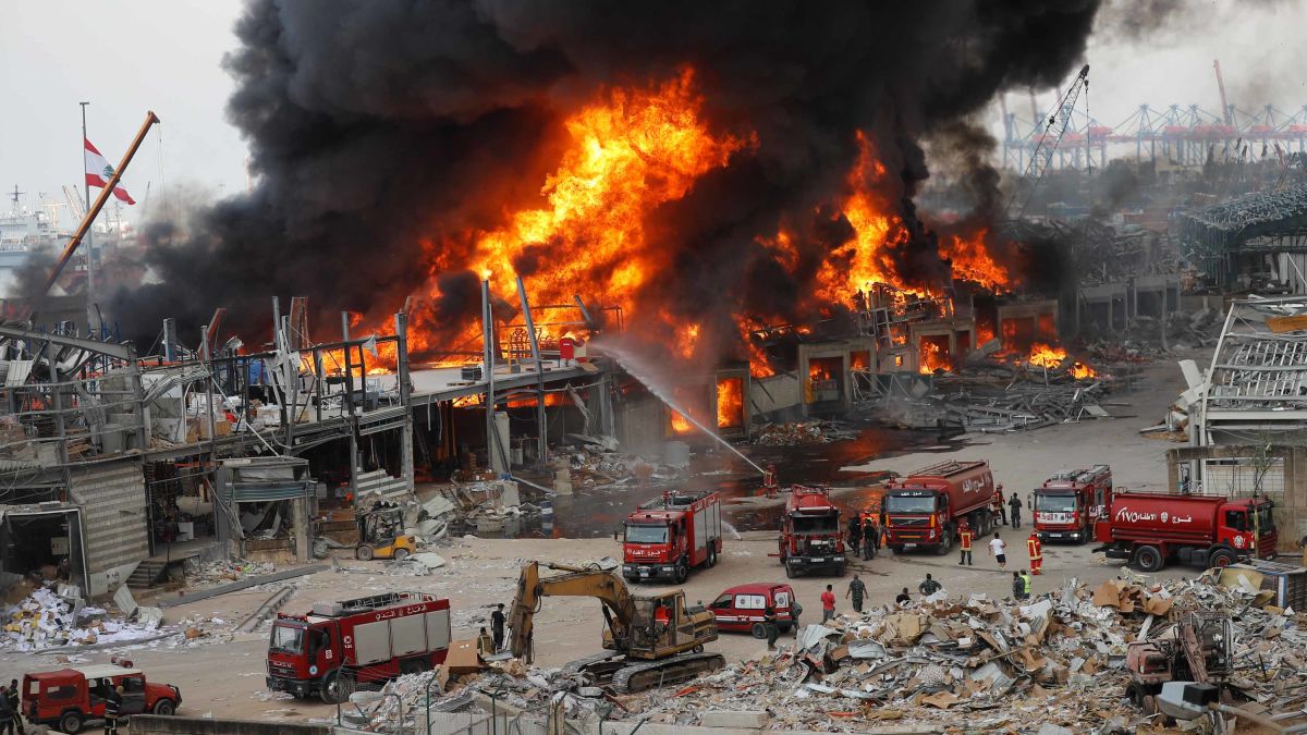 Beirut port ablaze, weeks after a massive blast